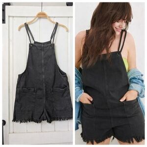 Aerie Charcoal Denim Shortall Coveralls With Raw Hem